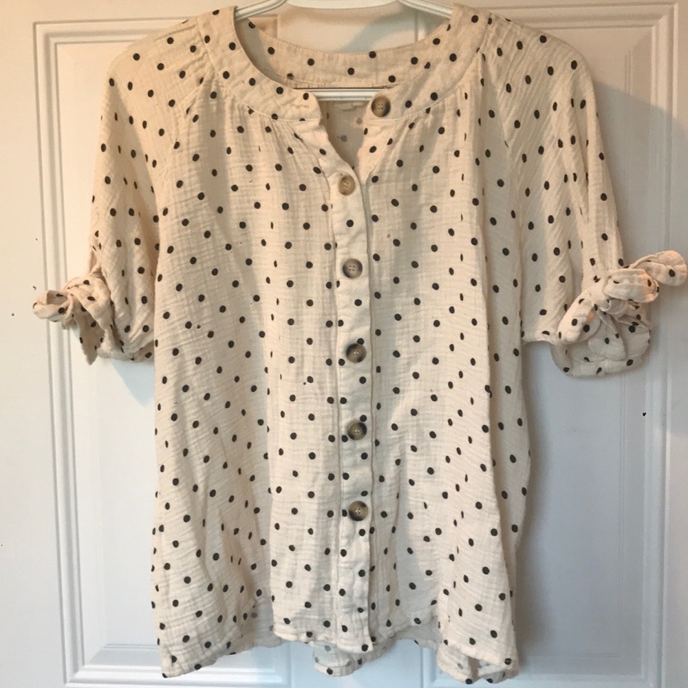 Cream and black polka dot button up